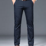 kkboxly  Classic Design Dress Pants, Men's Semi-formal Embroidery Stretch Dress Pants For Fall Winter Business