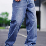 kkboxly  Men's Casual Street Style Wide Leg Denim Pants For Spring Summer