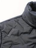 kkboxly  Men's Fleece Lined Padded Jacket, Men Casual Padded Coat Windbreaker Zipper Pocket Stand Collar For Men Winter