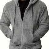 kkboxly  Trendy Fluffy Snuddie Men's Hooded Jacket Casual Long Sleeve Hoodies With Zipper Gym Sports Hooded Coat For Winter Fall