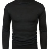 kkboxly  Men's Long Sleeve Turtleneck Knitted Sweater, Men's Casual Warm Solid Mid Stretch Pullover Sweater For Fall Winter