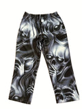 kkboxly Plus Size Men's Halloween 3D Skull Print Beach Pants, Oversized Loose Fit Casual Fashion Pants For Males, Men's Clothing