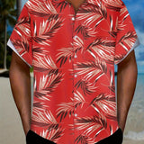 kkboxly  Casual Tropical Leaf Non-positioning Pattern Short Sleeve Shirt With Chest Pocket, Men's Hawaiian Shirt For Summer Vacation Resort