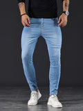 kkboxly  Chic Skinny Medium Stretch Jeans, Men's Casual Street Style Distressed Denim Pants