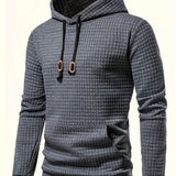 Plus Size Men's Solid Waffle Hooded Sweatshirt For Spring Fall, Men's Clothing