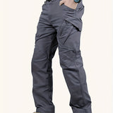 kkboxly  Men's Durable Cargo Pants, Men's Solid Waterproof Tactical Pants With Multi Pockets For Outdoor Hiking