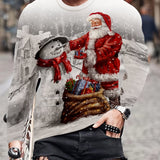 kkboxly  Santa & Snowman 3D Anime Print Men's Stylish Long Sleeve Round Neck T-shirt, Spring Fall