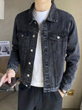 kkboxly  Chic Denim Jacket, Men's Casual Street Style Lapel Button Up Jacket Coat For Spring Fall