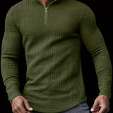 kkboxly Trendy Waffle Sweatshirt, Men's Casual Solid V Neck Sweatshirt For Men Fall Winter