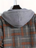 kkboxly  Men's Plaid Casual Long Sleeve Hooded Shirt, Trendy Loose Comfy Shirt Jacket For Spring Autumn