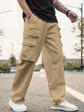 kkboxly Men's Multi Flap Pocket Cargo Pants, Loose Trendy Pants