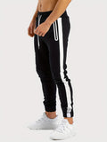 kkboxly  Men's Chic Zipper Pockets Casual Pants, Waist Drawstring Stretch Joggers Sweatpants