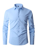 kkboxly  Classic Design Shirt, Men's Semi-formal Button Up Lapel Long Sleeve Shirt For Spring Summer Business