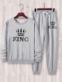 kkboxly  KING Print, Men's 2Pcs Outfits, Casual Crew Neck Long Sleeve Pullover Sweatshirt And Drawstring Sweatpants Joggers Set For Spring Fall, Men's Clothing