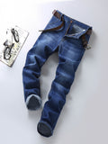 kkboxly  Men's Straight Leg Slim Stretch Retro Jeans Mid Waist Basic Zipper Wash Denim Pants