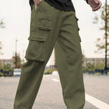 kkboxly  Men's Multi Flap Pocket Cargo Pants, Loose Trendy Pants