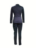 kkboxly  Solid Two-piece Set, Casual Button Front Blazer & Slim Pants Outfits, Women's Clothing