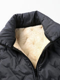 kkboxly  Men's Fleece Lined Padded Jacket, Men Casual Padded Coat Windbreaker Zipper Pocket Stand Collar For Men Winter