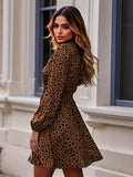 kkboxly  Dalmatian Print Dress, Casual Shirred Waist Long Sleeve Dress, Women's Clothing