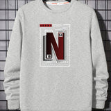 kkboxly  Letter N Graphic Print Men's Casual Creative Pullover Sweatshirt, Long Sleeve Crew Neck Tops, Men's Clothes Outdoor