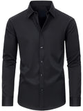 kkboxly  Slim Fit Shirt, Men's Semi Formal Lapel Button Up Long Sleeve Shirt For Spring Summer Business