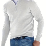 Long Sleeves Zipper Stand Collar Pullover Tops, Men's Casual Top Shirts