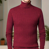 kkboxly  Men's Trendy Knitted Sweater, Casual Mid Stretch Breathable Turtle Neck Top For Outdoor Fall Winter