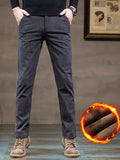 Plus Fleece Men's Corduroy Comfy Long Pants With Pockets, Fall Winter Outdoor