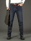 kkboxly  Men's Straight Leg Slightly Stretch Jeans For Business, Semi-formal Stretch Denim Pants, Men's Clothing