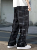 kkboxly Plus Size Men's Plaid Pants Oversized Loose Fit Pants For Spring Fall, Men's Clothing