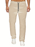 kkboxly  Men's Casual Solid Color Pants, Fleece Slight Stretch Sweatpants