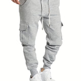 Classic Design Multi Flap Pockets Cargo Pants, Men's Casual Sweatpants Drawstring Cargo Pants Hip Hop Joggers For Autumn Summer Outdoor