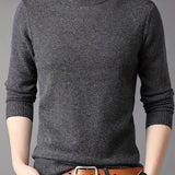 kkboxly Business Warm Wool Long Sleeves Pullover Sweaters, Men's Slim Casual High Neck Knitted Sweaters