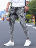 kkboxly Slim Fit Ripped Jeans, Men's Casual Street Style Distressed Stretch Denim Pants