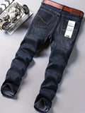 kkboxly  Men's Straight Leg Slightly Stretch Jeans For Business, Semi-formal Stretch Denim Pants, Men's Clothing