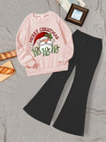 Girls' Fashion Christmas Santa Claus Print 2-Piece Set - Crew Neck Sweatshirt & Flared Pants - Casual Style, Machine Washable, Autumn/Winter