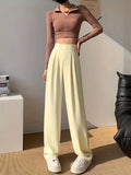 kkboxly  Solid High Waist Pants, Casual Wide Leg Button Pants, Women's Clothing