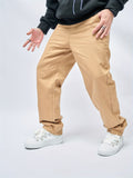 Plain Khaki Loose Fit Jeans, Men's Casual Street Style Mid Stretch Denim Pants For Spring Summer