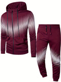 kkboxly  Men's Casual Ombre Pattern Athletic Tracksuit Zip Up Hoodie And Jogger Pants Sets