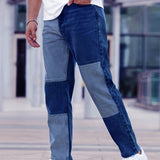 kkboxly  Men's Casual Street Style Slim Patchwork Denim Pants For Spring Summer