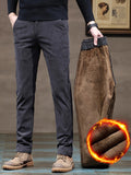 kkboxly  Plus Fleece Men's Corduroy Comfy Long Pants With Pockets, Fall Winter Outdoor