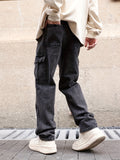 kkboxly  Loose Fit Flap Pocket Jeans, Men's Causal Street Style Cargo Jeans For All Seasons