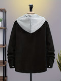 kkboxly  Men's Color Block Hooded Sweatshirt Casual Long Sleeve Hoodies With Button Gym Sports Hooded Jacket