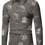 Men's Formal Classic Design Button Up Flower Printed Shirt With Chest Pocket, Male Clothes For Spring And Fall Business Occasion