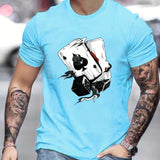 kkboxly  Poker Dice Print, Men's Graphic T-shirt, Casual Comfy Tees For Summer