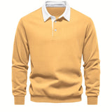 kkboxly Cotton Blend Retro Color Block Men's Casual Pullover Long Sleeve Lapel Shirt For Spring Fall, Men's Clothing