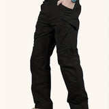 kkboxly  Men's Durable Cargo Pants, Men's Solid Waterproof Tactical Pants With Multi Pockets For Outdoor Hiking