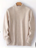 kkboxly Business Warm Wool Long Sleeves Pullover Sweaters, Men's Slim Casual High Neck Knitted Sweaters