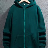 kkboxly Regular Solid Color Men's Hooded Sweatshirt Casual Long Sleeve Hoodies With Full Zip Up, Men's Casual Zipper Hooded Jacket