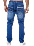 kkboxly  Classic Design Slim Fit Jeans, Men's Casual Street Style Solid Color Mid Stretch Denim Pants For Spring Summer